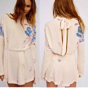 Free People Cream and Blue Floral Mini Dress